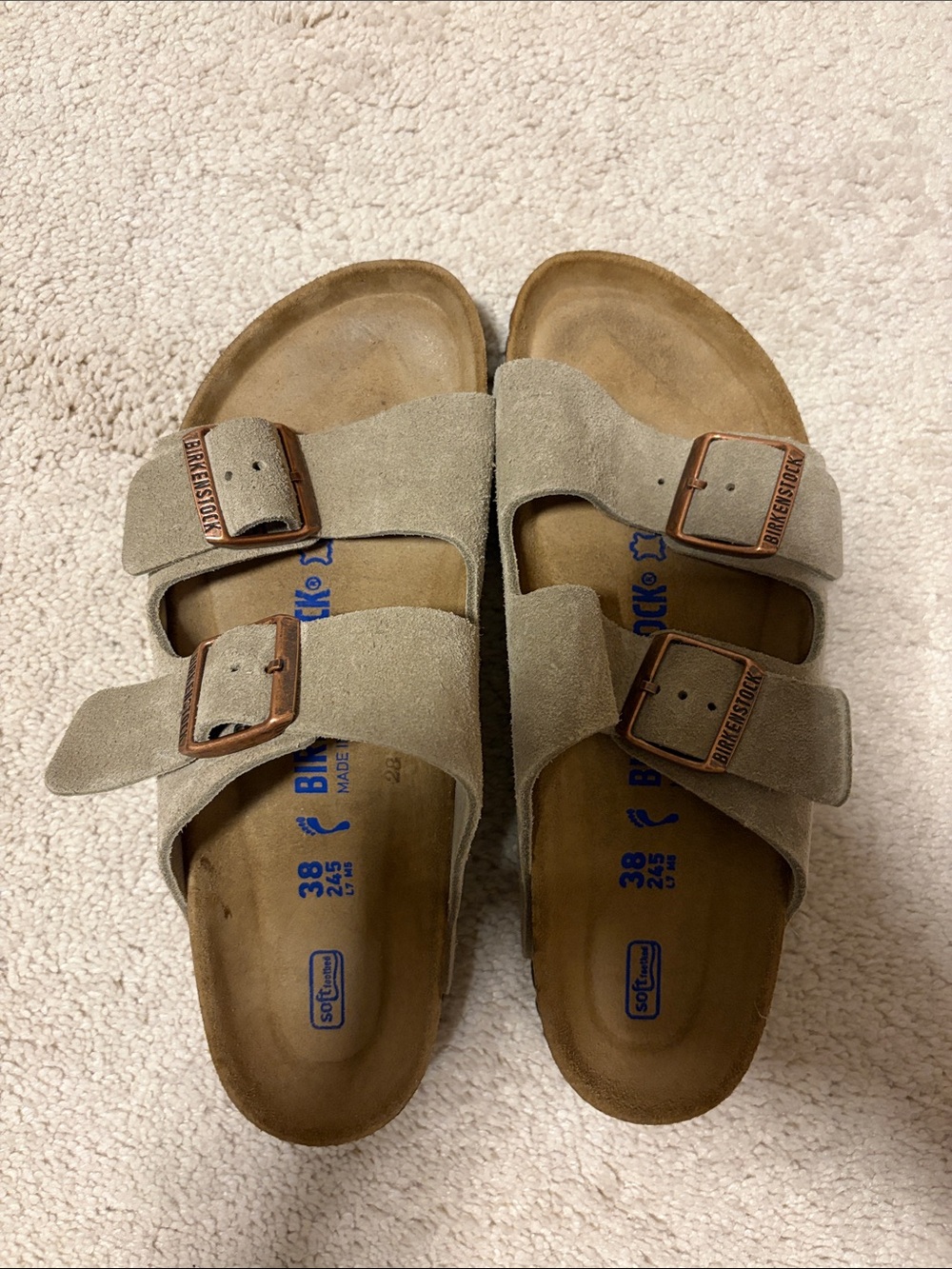 New Birkenstock women Two-Strap Suede Sandals in Taupe